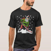 Santa Playing Ice Hockey Christmas Pajama For T-shirt (Voorkant)