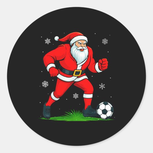 Santa Playing Soccer Xmas Funny Christmas Soccer S Ronde Sticker (Voorkant)