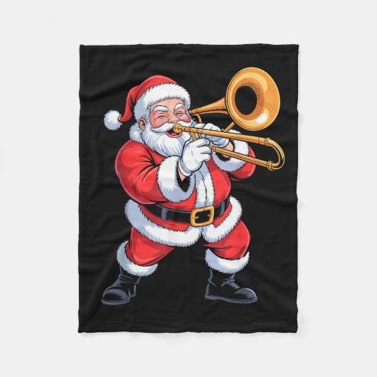 Santa Playing Trombone Funny Holiday Chrismas Xmas Fleece Deken (Voorkant)