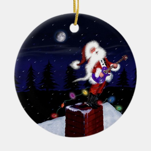 Santa Plays Guitar Keramisch Ornament (Voorkant)