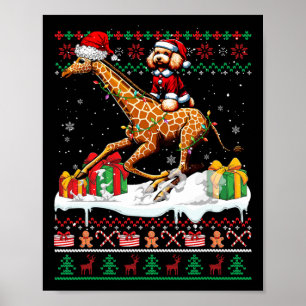 Santa Poedel Rijden Giraffe Kersttrui Liefde Poster