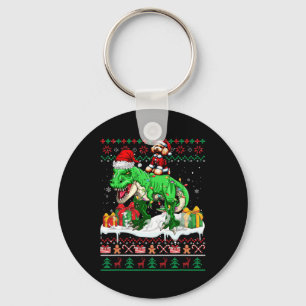 Santa Poedel Rijden T-rex Kerst Trui Liefhebber Sleutelhanger