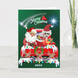 Santa & Poedel Vrolijk Kerstgroen Wenskaart Notitiekaartje