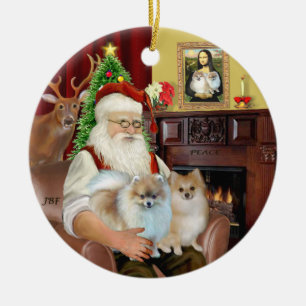 Santa - Pomeranians 9two) Keramisch Ornament