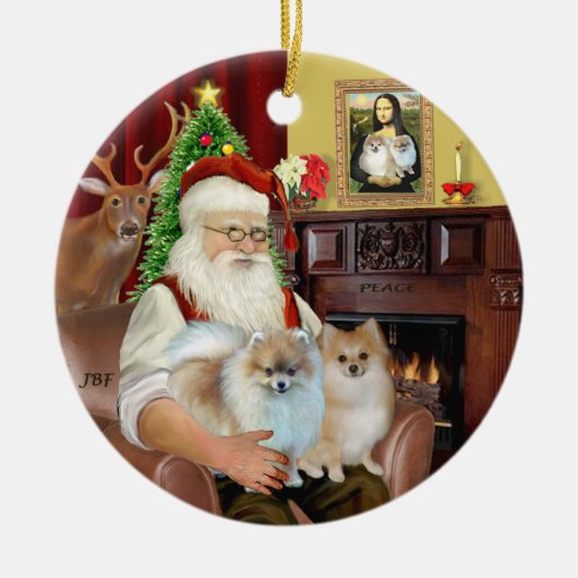 Santa - Pomeranians 9two) Keramisch Ornament (Voorkant)
