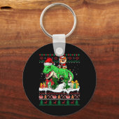 Santa Pommeranian Riding T-rex Kersttrui Lo Sleutelhanger (Voorkant)