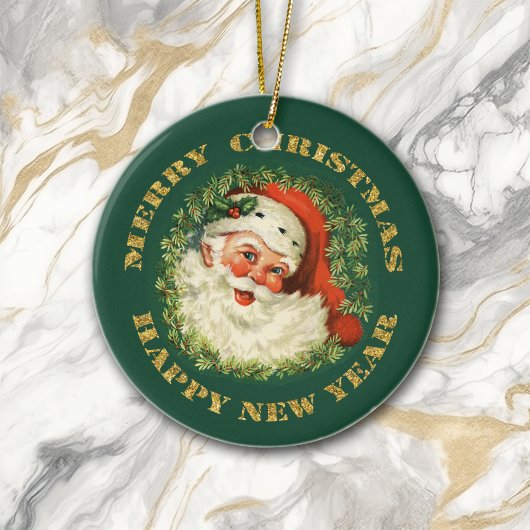 Santa Portret Gold-tekst Keramisch Ornament
