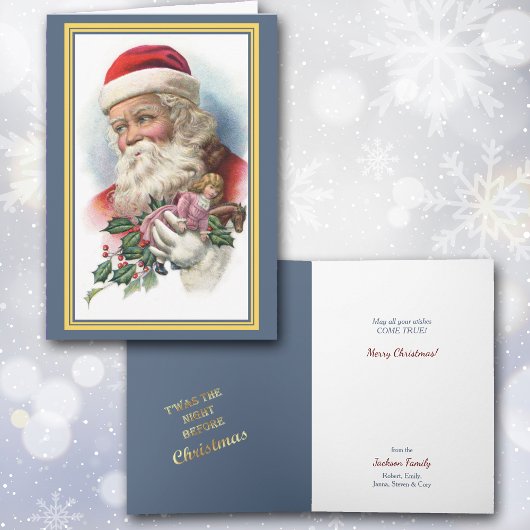 Santa Portret met speelgoed en Holly Kaart