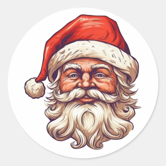 Santa portrettekening. ronde sticker (Voorkant)