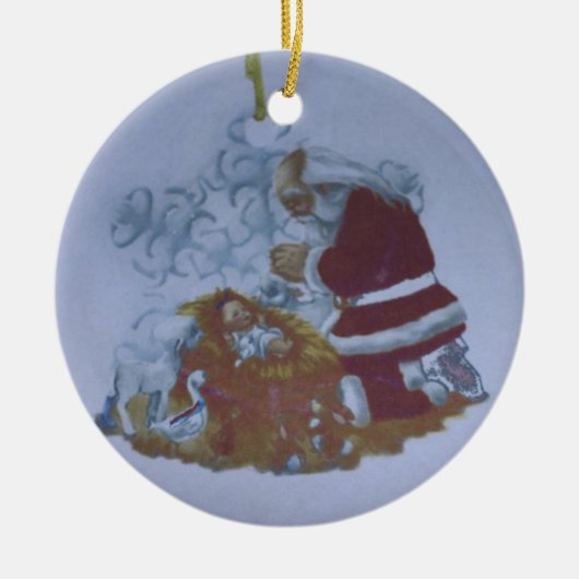 Santa Pray Over Baby Jesus Ornament (Voorkant)