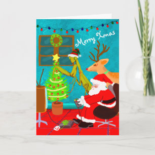 Santa Praying Mantis Personalized Weird Kerstmis Kaart