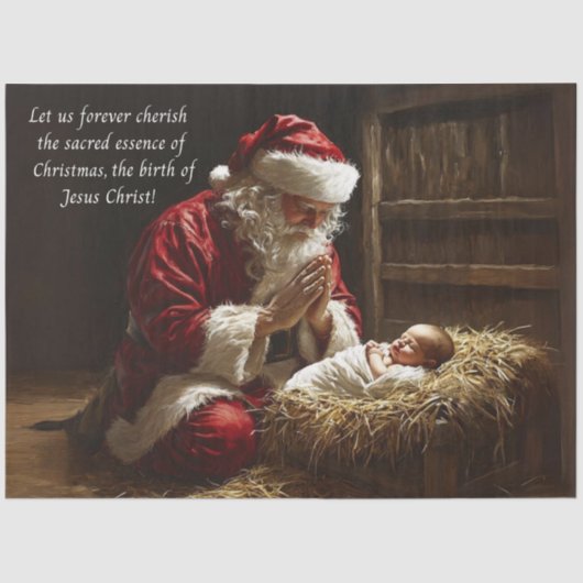 Santa Praying Thankful for Birth of Jesus Christ Tissuepapier (Voorkant)
