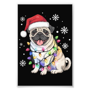 Santa Pug Christmas Lights Xmas Hondenliefhebber Foto Afdruk