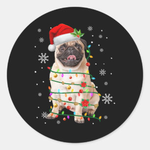 Santa Pug Kerstverlichting Kerstmis Hond Liefhebbe Ronde Sticker