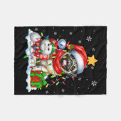 Santa Pug Met Elf Cat Kerstverlichting Eigenaar Ki Fleece Deken (Voorkant (Horizontaal))