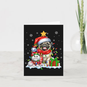 Santa Pug Met Elf Cat Kerstverlichting Eigenaar Ki Kaart
