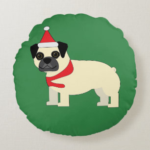 Santa Pug Rond Kussen