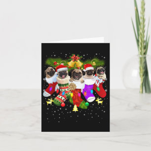 Santa Pugs in kerstsokken Funny Xmas Hondenliefheb Kaart