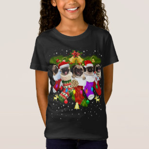 Santa Pugs in kerstsokken Funny Xmas Hondenliefheb T-shirt