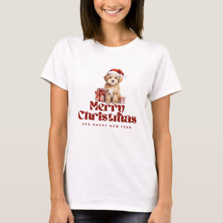 Santa Puppy Kerst T-shirt - Schattige Vakantie T-s