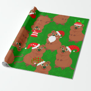 Santa Quokka Australische kerst sneeuwvlokken Cadeaupapier