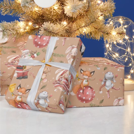 Santa Rabbit Fox Winter Holiday Patroon Cadeaupapier (Feestdagen)