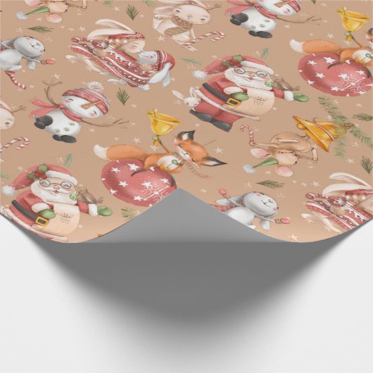 Santa Rabbit Fox Winter Holiday Patroon Cadeaupapier (Hoek)