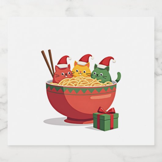 Santa Ramen Cats Anime Kerstmis Kinder Meisjes M Sparkling Wijnetiket (Enkel label)