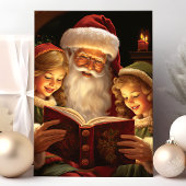  Santa Reading Voor Kinderen Feestdagen Kaart