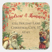  Santa Red Berry Winter Greens Vierkante Sticker (Voorkant)