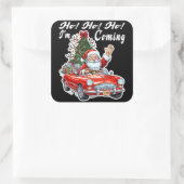 Santa Red Car Black Background Vierkante Sticker (Tas)