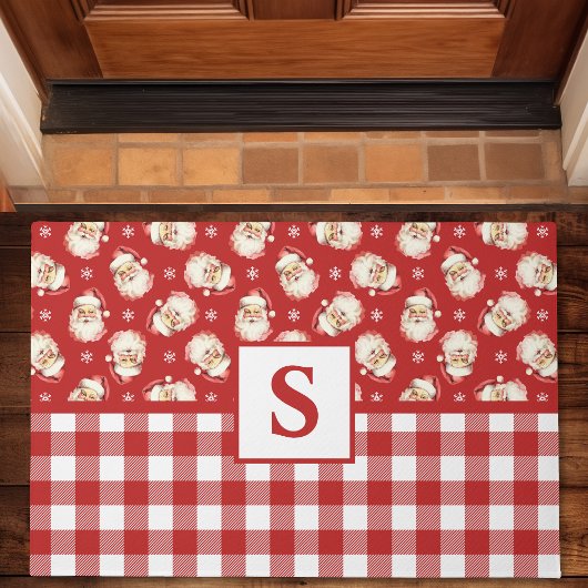  Santa Red Gingham Monogrammed Christmas Deurmat
