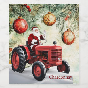 Santa Red Tractor Boerderij Kerst Wijn Etiket