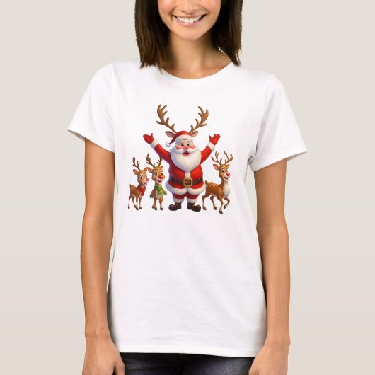 Santa & Reindeer Crew T-shirt (Voorkant)