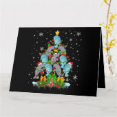 Santa Reindeer Elf Manatees Christmas Tree Lights Kaart (Gele Bloem)