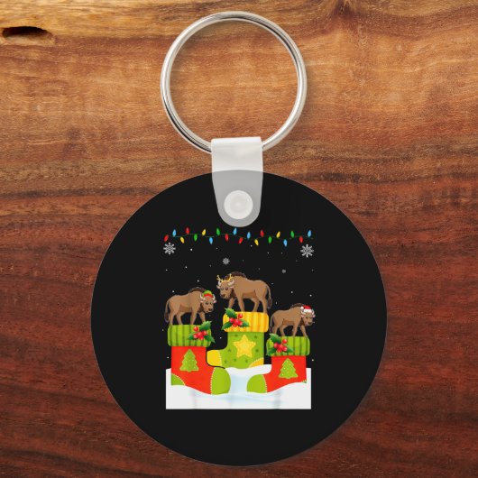 Santa Reindeer Elf Wildebeest In Christmas Socks U Sleutelhanger (Voorkant)