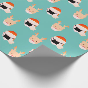 Santa Reindeer met Masker Turquoise Blue Cadeaupapier