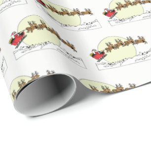 Santa Reindeer over sneeuw afgedekt door stad Lt M Cadeaupapier