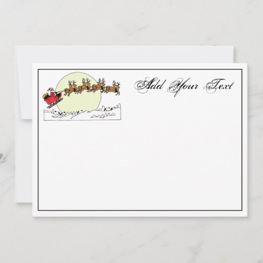 Santa Reindeer over sneeuw afgedekt door stad Lt M Feestdagenkaart (Voorkant)