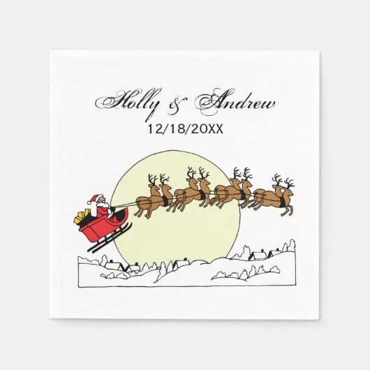 Santa Reindeer over sneeuw afgedekt door stad Lt M Servetten (Voorkant)