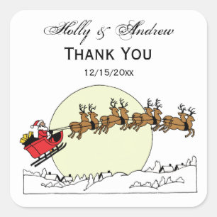 Santa Reindeer over sneeuw afgedekt door stad Lt M Vierkante Sticker