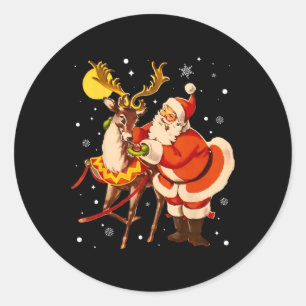 Santa Reindeer Retro jaren 1950 Kerst Pajam Ronde Sticker