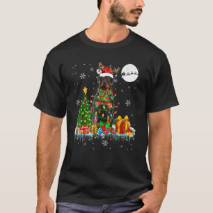 Santa Reindeer Rottweiler Tree Lights Dog Eigenaar T-shirt