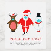 Santa Reindeer Snowman Face Mask Peace Out 2020 Wijn Etiket (Enkel label)