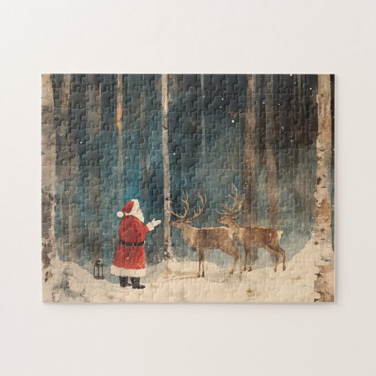 Santa Reindeer Vintage Kerstmis Legpuzzel (Horizontaal)