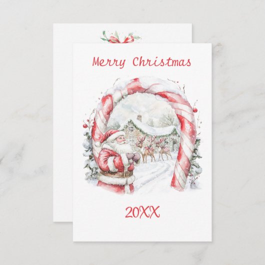 Santa Reindeers Christmas Flat Note Card Notitiekaartje (Voorkant / Achterkant)