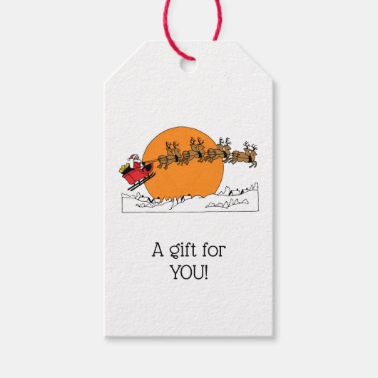 Santa Reindester over sneeuwbedekking Cadeaulabel (Voorkant)