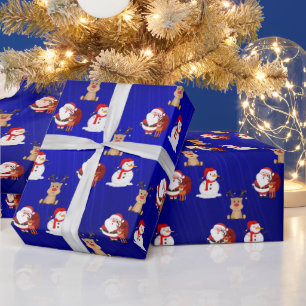 Santa, Rendier en Snowman X'mas Wrapping Paper Cadeaupapier