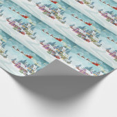 Santa rendier kerst scène cadeaupapier (Hoek)