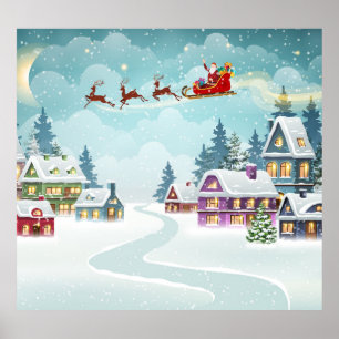 Santa rendier kerst  scène poster